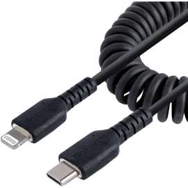 StarTech.com 1m (3ft) USB C to Lightning Cable, MFi Certified, Coiled iPhone Charger Cable, Black, Durable TPE Jacket Aramid Fiber, 3.3ft (1m) Coiled USB-C to Lightning charging cable with aramid fiber, Durable High quality USB C 2.0 cable with extended s
