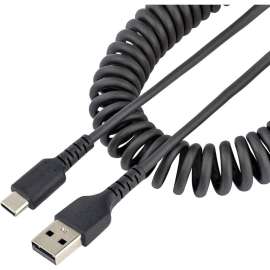 StarTech.com 3ft (1m) USB A to C Charging Cable, Coiled Heavy Duty USB 2.0 A to Type-C, Durable Fast Charge & Sync USB-C Cable, Black, M/M, 3.3ft (1m) Coiled USB A to USB C charging cable with aramid fiber for increased tensile strength, Durable High qual