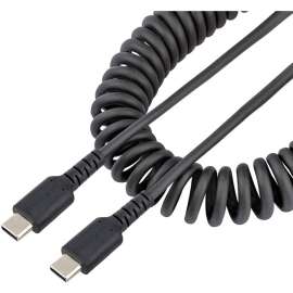StarTech.com 3ft (1m) USB C Charging Cable, Coiled Heavy Duty Fast Charge & Sync USB-C Cable, High Quality USB 2.0 Type-C Cable, Black, 3.3ft (1m) Coiled USB C to USB C charging cable with aramid fiber for increased tensile strength, Durable High quality 
