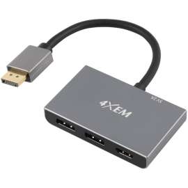 4XEM's 3-Port DP to HDMI 8K Dual 4K Multi-Monitor Hub, 1.92 ft DisplayPort/HDMI/ A/V Cable for Monitor, PC Gaming, Home Theater System, Display Screen, Audio/Video Device, First End: 1 x Display Port 1.4 Digital Audio/Video, Male, Second End: 2 x DP 1.4 D