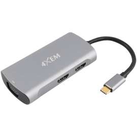 4XEM's 3-Port USB-C to HDMI and VGA Dual 4K Multi-Monitor Hub, 3 Port USB C/HDMI/VGA A/V Cable Adapter Hub for Monitor, Gaming Systems, Home Theater System, Display Screen, Audio/Video Device, First End: 1 x USB Type C, Male, Second End: 2 x HDMI 2.0 Digi