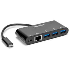Rocstor USB-C to 3-Port USB-A, USB-C & RJ45 Multiport Adapter - USB 3.0 Hub - for Notebook/Desktop PC - 60 W - USB Type C - 3 x USB 3.0 - 3 x USB Type-A Ports - USB Type-A - 1 x USB Type-C Ports - USB Type-C - 1 x RJ-45 Ports - Network (RJ-45) - Bla