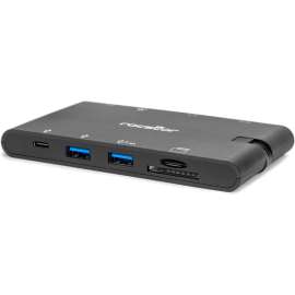 Rocstor Portable USB-C Multiport Adapter, 2x USB-C, USB-A, HDMI, VGA, RJ45, SD Card, Rocstor Premium USB-C Multiport Adapter, USB Type C Ultra-mini Dock with HDMI 4K 30Hz or VGA Connection, 3x USB 3.0, Gigabit Ethernet GbE, SD & MicroSD, USB-C Up to 100W 