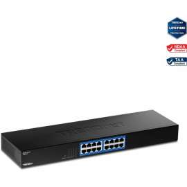 TRENDnet 16-Port Gigabit Switch, TEG-S17, 16 x Gigabit RJ-45 Ports, 32Gbps Switching Capacity, Fanless Design, Metal Enclosure, Internal Power Supply, Lifetime Protection, Black - 16 Ports - Gigabit Ethernet - 1000Base-X - 2 Layer Supported - Power