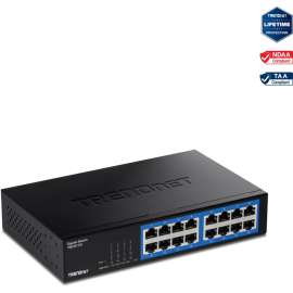 TRENDnet 16-Port Gigabit Desktop Switch, TEG-S17D, 16 x Gigabit RJ-45 Ports, 32Gbps Switching Capacity, Fanless Design, Metal Enclosure, Internal Power Supply, Lifetime Protection, Black, 16 Ports, Gigabit Ethernet, 1000Base-T, 2 Layer Supported