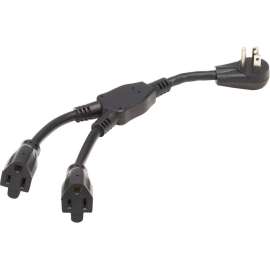 Tripp Lite Extension Cord Y Splitter, Right-Angle NEMA 5-15P to 2x NEMA 5-15R, Heavy Duty, 15A, 120V, 14 AWG, 1 ft. (0.3 m), Black, For PC, Monitor, Printer, Home Theater, Desktop Computer, PDU, UPS, Workstation, Power Adapter, Transformer, Surge Protecto