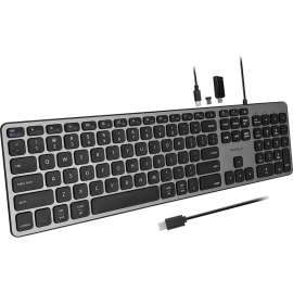 Macally UCZKEYHUBACSG Keyboard, Cable Connectivity, USB Type A, USB Type C Interface, 107 Key, PC, Mac