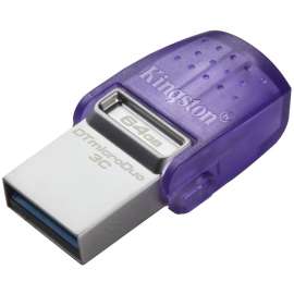Kingston DataTraveler microDuo 3C USB Flash Drive, 64 GB, USB 3.2 (Gen 1) Type C, USB 3.2 (Gen 1) Type A, 200 MB/s Read Speed, Purple