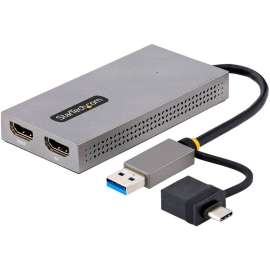 StarTech.com USB to Dual HDMI Adapter, USB A/C to 2x HDMI Displays (1x 4K30, 1x 1080p), USB 3.0 to HDMI Converter, 4in/11cm Cable, Win/Mac, USB to Dual HDMI Display Adapter adds 1x 4K 30Hz + 1x 1080p displays to a laptop; Integrated USB-A/USB-C adapter do