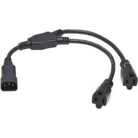 Tripp Lite Power Cord Y Splitter, C14 to 2x NEMA 5-15R - 13A, 125V, 16 AWG, 18 in. (46 cm), Black Splitter Cord - For Computer, PDU, Printer, Scanner, Server, UPS - 125 V AC13 A - Black - 1.50 ft Cord Length - North America