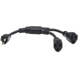 Tripp Lite Extension Cord Y Splitter NEMA 5-15P to 2x NEMA 5-15R 13A 125V 16 AWG 1 ft. (0.3 m) Black, For Computer, Monitor, HDTV, Server, Printer, UPS, PDU, 125 V AC13 A, Black, 1 ft Cord Length
