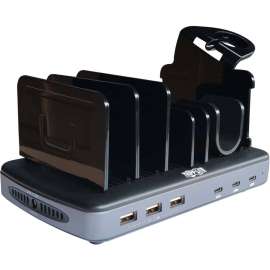 Tripp Lite 6-Port USB Charging Station, 60W USB-C, 2x 20W USB-C, 3x USB-A, PD Charging, Device and Apple Watch Storage, 120 W, 120 V AC, 230 V AC Input, 5 V DC/30 A, 9 V DC, 12 V DC, 15 V DC, 20 V DC Output
