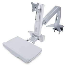 StarTech.com Sit-Stand Monitor Arm, Keyboard Tray, Desk Mount Sit-Stand Workstation up to 27 inch VESA Display, Standing Desk Converter, Desk mount sit-stand monitor arm supports single VESA display up to 27in/17.6lb (or 34" ultrawide), Adjustable height/