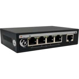 Amer Networks - 5ports 10/100Mbps PoE switch 96W af/at - 5 Port PoE Switch IEEE802.3af/at with 4*10/100Mbps RJ-45 PoE ports and 1*100Mbps RJ-45 Uplink port. Extend mode support allows PoE on 250m of cable. Surge Protection fanless. PoE Budget 96W, 3