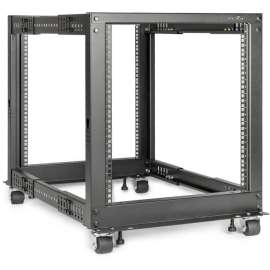 Rocstor SolidRack 12U Adjustable Depth Open Frame 4 Post Rack w/ Casters, Adjustable mounting depth of 22in-40in & 25.1 in Tall, Includes Casters, Assembly Required, 1200 lb Static/Stationary Weight Capacity