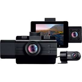 Adesso myGEKOgear by Adesso Scout Pro 2K 3-Channel Dash Cam Surveillance Edition with Front View, Cabin View, Rear View, APP for Instant Video Access, Wide Angle View, 32GB SD Card Included, G-Sensor, ODB2 Cable for Toolless 24/7 Surveillance, 2.4" Screen