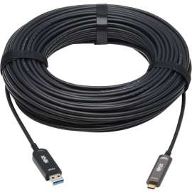 Tripp Lite USB-A to USB-C AOC Cable (M/M) - USB 3.2 Gen 2 Plenum-Rated Fiber Active Optical - Data Only, Black, 20 m - 65.62 ft Fiber Optic Data Transfer Cable for Surveillance Camera, Hard Drive, Computer, Notebook, Desktop PC, Server - First End: