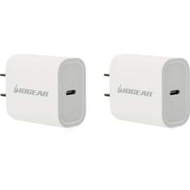 IOGEAR GearPower Compact USB-C 20W Charger 2 Pack, 2 Pack, 20 W, 5 V DC/3 A, 9 V DC, 12 V DC Output