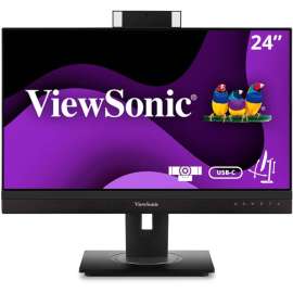 ViewSonic VG2456V 24 Inch 1080p Video Conference Monitor with Webcam, 2 Way Powered 90W USB C, Docking Built-In Gigabit Ethernet and 40 Degree Tilt Ergonomics for Home and Office - Ergonomic VG2456V - 1080p Webcam Monitor 90W USB-C, RJ45, 40 Degree
