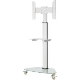 Tripp Lite Premier Rolling TV Cart for 37" to 70" Displays, Frosted Glass Base and Shelf, Locking Casters, White - 175 lb Capacity - 3" Caster Size - Glass, Steel - 31.5" Width x 19" Depth x 84.6" Height - Aluminum Frame - White
