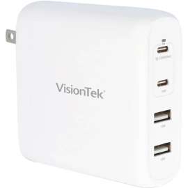 VisionTek 100W GaN II Power Adapter, 4 Port, 100 W, 120 V AC, 230 V AC Input, 5 V DC/5 A, 9 V DC, 15 V DC, 20 V DC Output