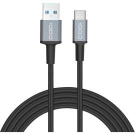 CODi 3' USB-A to USB-C Braided Nylon Charge & Sync Cable - 3 ft USB/USB-C Data Transfer Cable - First End: 1 x USB Type A - Male - Second End: 1 x USB Type C - Male - Black