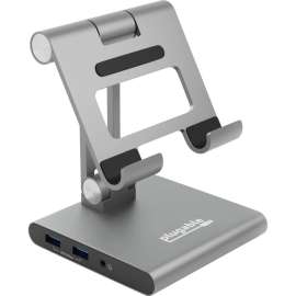 Plugable 8-in-1 USB C Docking Station for iPad with Stand, 100W Pass-through Charging USB-C Hub, 1x HDMI, 2x USB, Audio, and SD, Compatible with Windows, iPadOS, USB-C Phones, and Tablets
