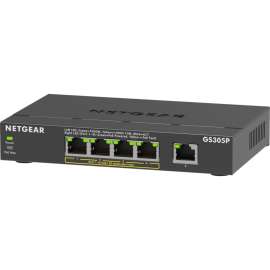 Netgear GS305P Ethernet Switch - 5 Ports - Gigabit Ethernet - 2 Layer Supported - 66.78 W Power Consumption - 63 W PoE Budget - PoE Ports - Desktop, Wall Mountable - 3 Year Limited Warranty