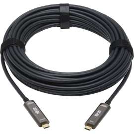 Tripp Lite USB-C AOC Cable (M/M) - USB 3.2 Gen 2 (10 Gbps) Plenum-Rated Fiber Active Optical Cable - Data Only, Backward Compatible, Black, 15 m - 49.21 ft USB-C Data Transfer Cable for Hard Drive, Desktop Computer, Notebook, Server, External Hard D