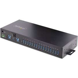16-Port Industrial USB 3.0 Hub 5Gbps, Mountable, Terminal Block Power Up to 120W Shared, USB Charging, Dual-Host Hub/Switch - 16 USB-A 3.2 Gen 1 (5Gbps shared) Downstream Facing Ports (DFP) w/dual-host switch/hub - Steel enclosure - Loc
