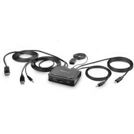2-Port Hybrid USB-C DisplayPort Cable KVM Switch, 4K 60Hz, Compact KVM with 6ft/1.8m USB-A & 4ft/1.2m USB-C Integrated Cables - 2-Port Hybrid Cable KVM Switch enables switching of a mouse, keyboard, and a 4K 60Hz DisplayPort display bet