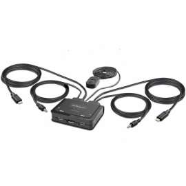 2-Port USB-C Cable KVM Switch, 4K 60Hz DisplayPort Output, Compact KVM with 4ft/1.2m Integrated Host Cables, Bus Powered - 2-Port USB-C Cable KVM Switch enables switching of a mouse, keyboard, and a 4K 60Hz DisplayPort display between 2