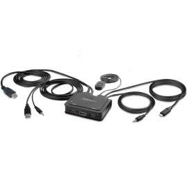 2-Port Hybrid USB-C HDMI Cable KVM Switch, 4K 60Hz, Compact KVM with 6ft/1.8m USB-A & 4ft/1.2m USB-C Integrated Cables - 2-Port Hybrid Cable KVM Switch enables switching of a mouse, keyboard, and a 4K 60Hz HDMI display between a USB-A/H