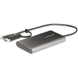 USB-C to Dual-HDMI Adapter, USB-C/A to 2x HDMI, 4K 60Hz, 100W PD Pass-Through, 1ft/30cm Built-in Cable, USB to HDMI Converter - USB-C or A to Dual-Monitor Adapter for 2x 4K 60Hz HDMI displays; 100W PD Pass-through (90W for Host); Extern