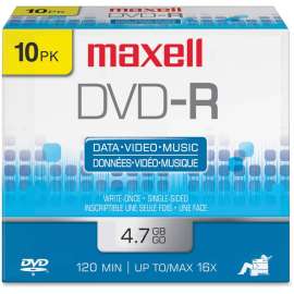 Maxell 16x DVD-R Media, 4.7GB, 10 Pack