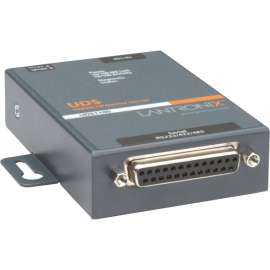 Lantronix One Port Serial (RS232/ RS422/ RS485) to IP Ethernet Device Server, International 110-240 VAC, Convert from RS-232; RS-485 to Ethernet using Serial over IP technology; UL864 Compliant; Wall Mountable; Rail Mountable; One DB-25 Serial Port; One 1