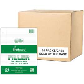 Roaring Spring BioBased College Ruled Recycled Loose Leaf Filler Paper, USDA Certified, 1 Case (24 Packs), 11" x 8.5" 170 Sheets, White Paper, 340 Pages
