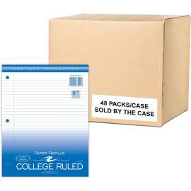 Roaring Spring College Ruled Loose Leaf Filler Paper, 3 Hole Punched, 1 Case (48 Packs), 11" x 8.5" 100 Sheets, White Paper, 200 Pages