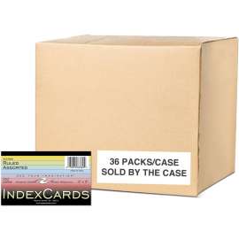 Roaring Spring Ruled Index Cards (100 Count), 1 Case (36 Packs), 3" x 5" , Assorted Colors, 200 Pages