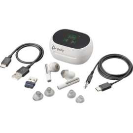 Poly Plantronics Voyager Free 60 UC Earset - Stereo, Mono - True Wireless - Bluetooth - 98.4 ft - 20 Hz - 20 kHz - Earbud - Binaural - In-ear - Noise Canceling - White Sand