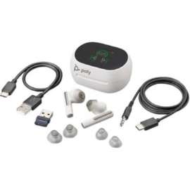 Poly Plantronics Voyager Free 60 UC Earset - Stereo, Mono - True Wireless - Bluetooth - 98.4 ft - 20 Hz - 20 kHz - Earbud - Binaural - In-ear - Noise Canceling - White Sand