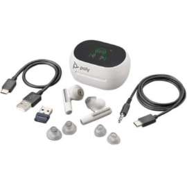 Poly Voyager Free 60+ UC Earset - Stereo - True Wireless - Bluetooth - 98.4 ft - 20 Hz - 20 kHz - Earbud - Binaural - In-ear - Noise Canceling - White Sand