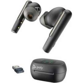 Poly Plantronics Voyager Free 60+ UC Earset - Stereo, Mono - True Wireless - Bluetooth - 98.4 ft - 20 Hz - 20 kHz - Earbud - Binaural - In-ear - Noise Canceling - Carbon Black