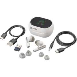 Poly Plantronics Voyager Free 60+ UC Earset - Stereo, Mono - True Wireless - Bluetooth - 98.4 ft - 20 Hz - 20 kHz - Earbud - Binaural - In-ear - Noise Canceling - White Sand