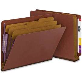 Smead Pressboard End Tab Classification Folders, Letter, Eight-Section, Red, 10/Box