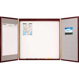 Cabinet, Fabric/Porcelain-on-Steel, 48 x 48 x 2, Beige/White, Mahogany Frame