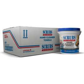 Scrubs Hand Cleaner Towels 10-1/2" x 12-1/4", Blue/White 72 Wipes/Bucket 6/Case - ITW42272CT