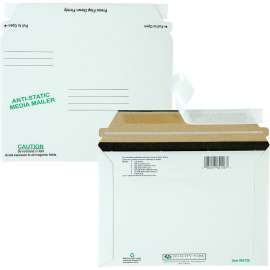 Antistatic Fiberboard Disk CD/DVD Mailer, Cheese Blade Flap, Redi-Strip Adhesive Closure, 6 x 8.63, White, 25/Box