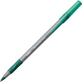 Round Stic Grip Xtra Comfort Stick Ballpoint Pen, 1.2mm, Green Ink, Gray Barrel, Dozen