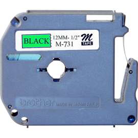 M Series Tape Cartridge for P-Touch Labelers, 0.47" x 26.2 ft, Black on Green